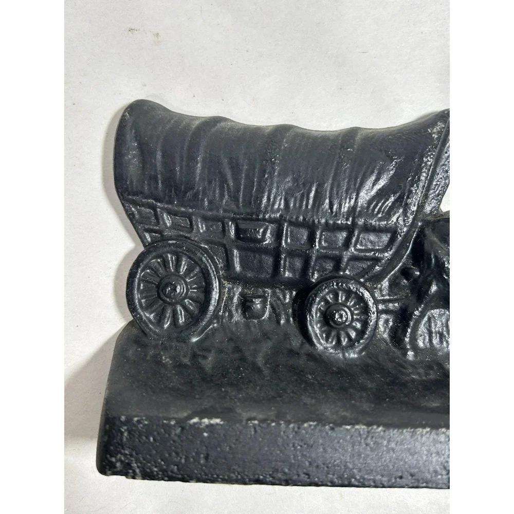 Vintage Cast Metal Horse Wagon Stagecoach Door Stop Bookend 6' x 4